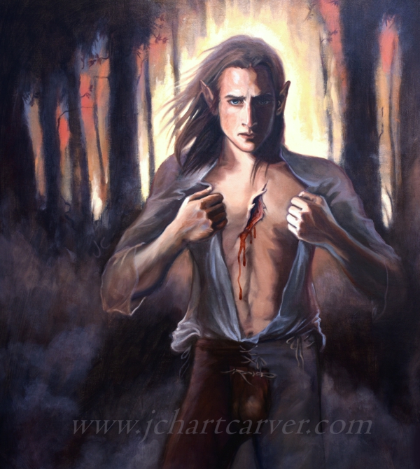 fantasy art painting of Dorhen from Sufferborn with a wound on his chest